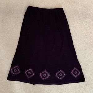 Vintage Purple A-Line Skirt with Geometric Pattern and Elastic Waistband